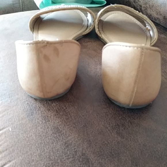 Merona Embellished Sequins Open Toe Flats 8 Pink Yellow Brown - Picture 9 of 9